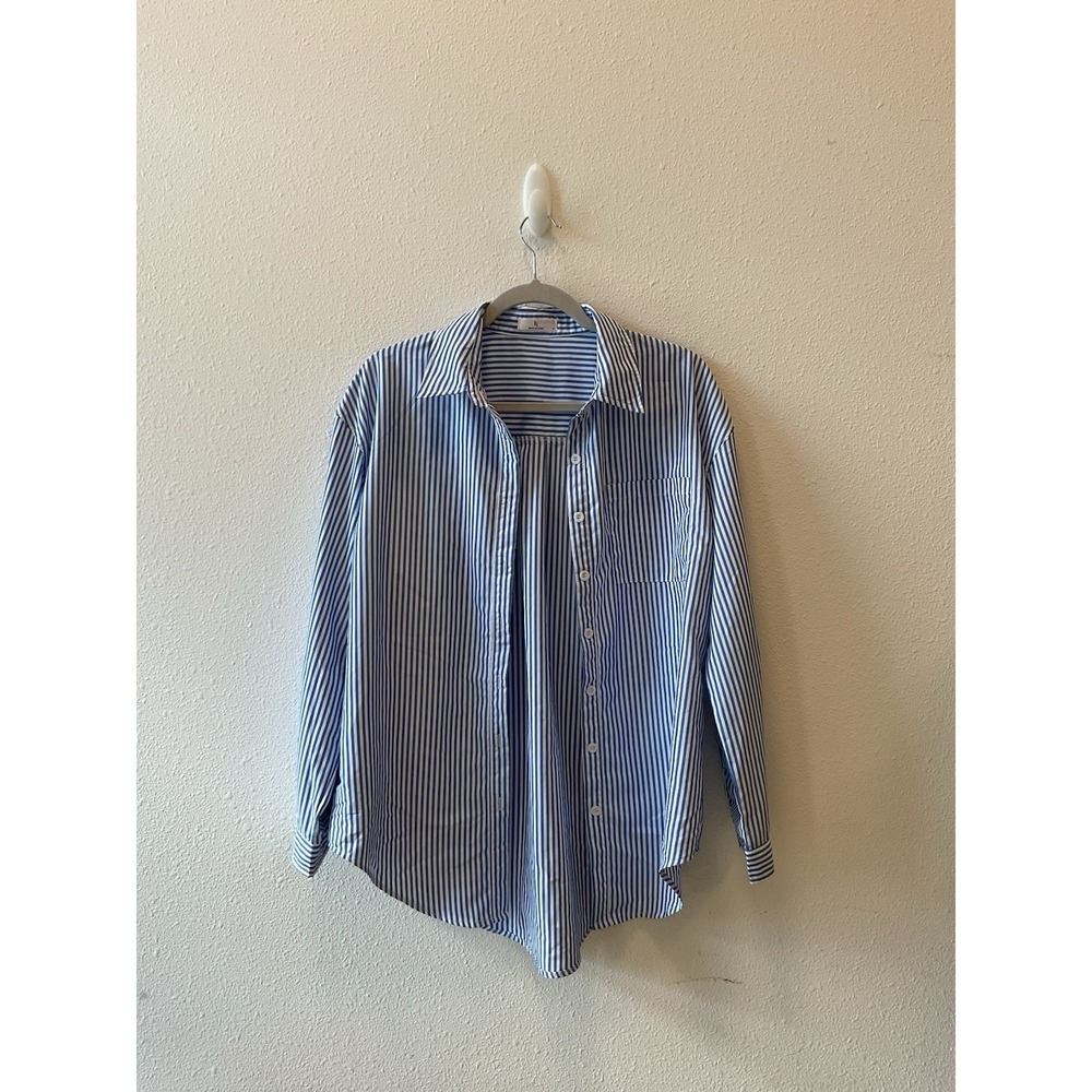 Women's‎ Large Blue/White Stripe Oxford-Style Shirt Long Sleeves IT